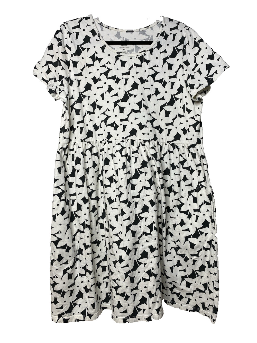 mfg by Winter Water Factory Women's XL Dress Black White Floral Organic Cotton